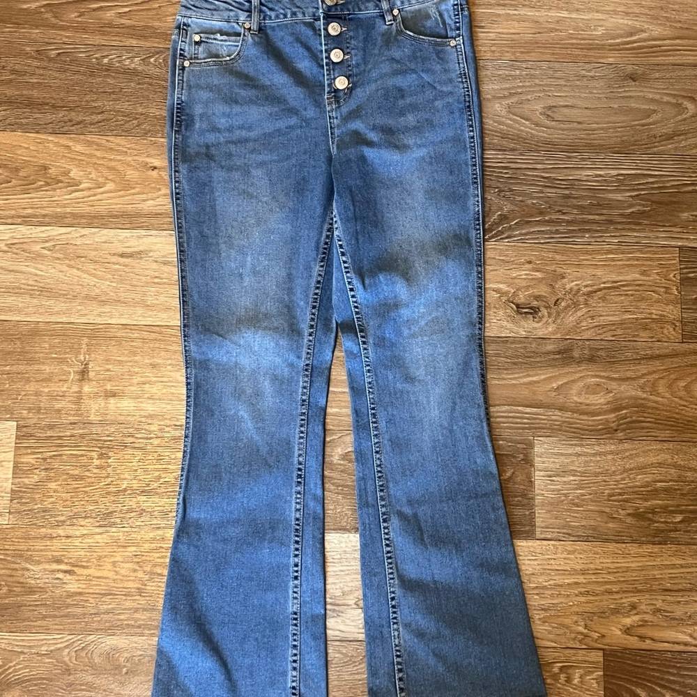 Cato Girls Flare Blue Jeans| Four Buttons| High Rise| Adjustable Waistband